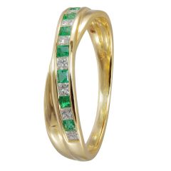 9ct Gold Emerald and Diamond Cross Over Eternity Ring