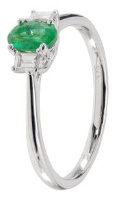 9ct White Gold Emerald and Baguette Diamond Ring