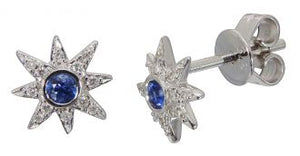 9ct White Gold Sapphire & Diamond Star Earrings