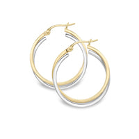 9ct Yellow and White Gold Thin Twisted Hoops