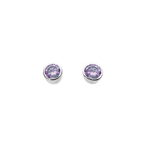 Silver and Amethyst Round Rub Over Stud Earrings