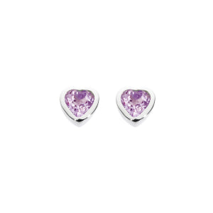 Silver and Amethyst Heart Stud Earrings