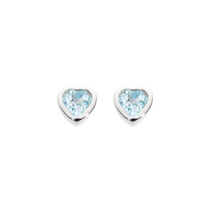 Silver Heart Stud Earrings with Blue Topaz