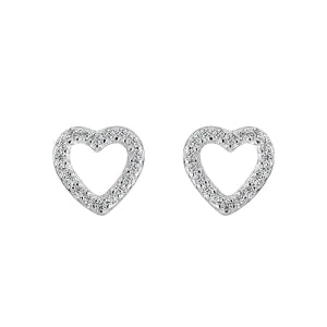 Silver Cubic Zirconia Open Heart Stud Earrings