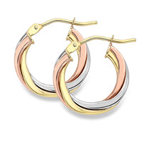 9ct Three Colour Gold Twist Hoops