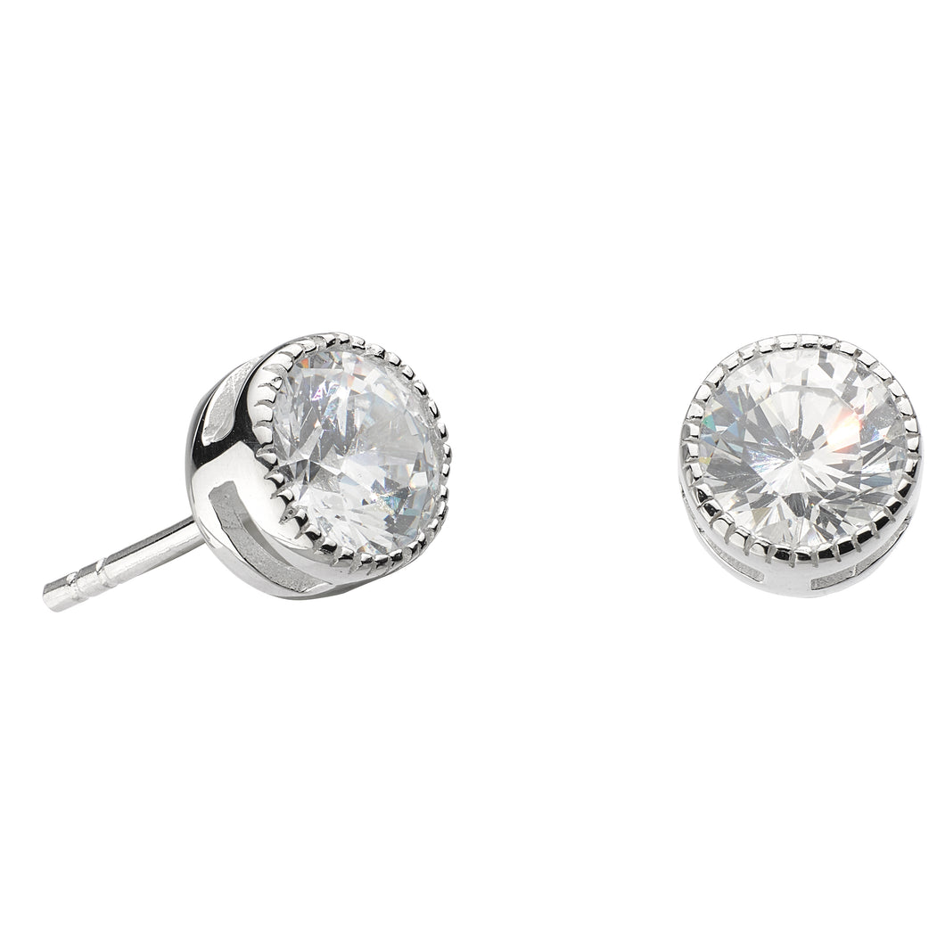 Silver Millgrain Edge Cubic Zirconia Studs