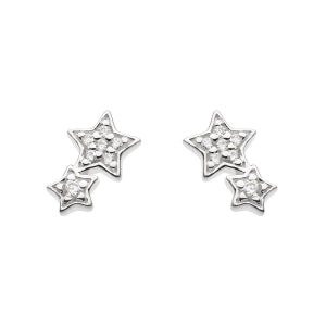 Silver Double Star Stud Earrings