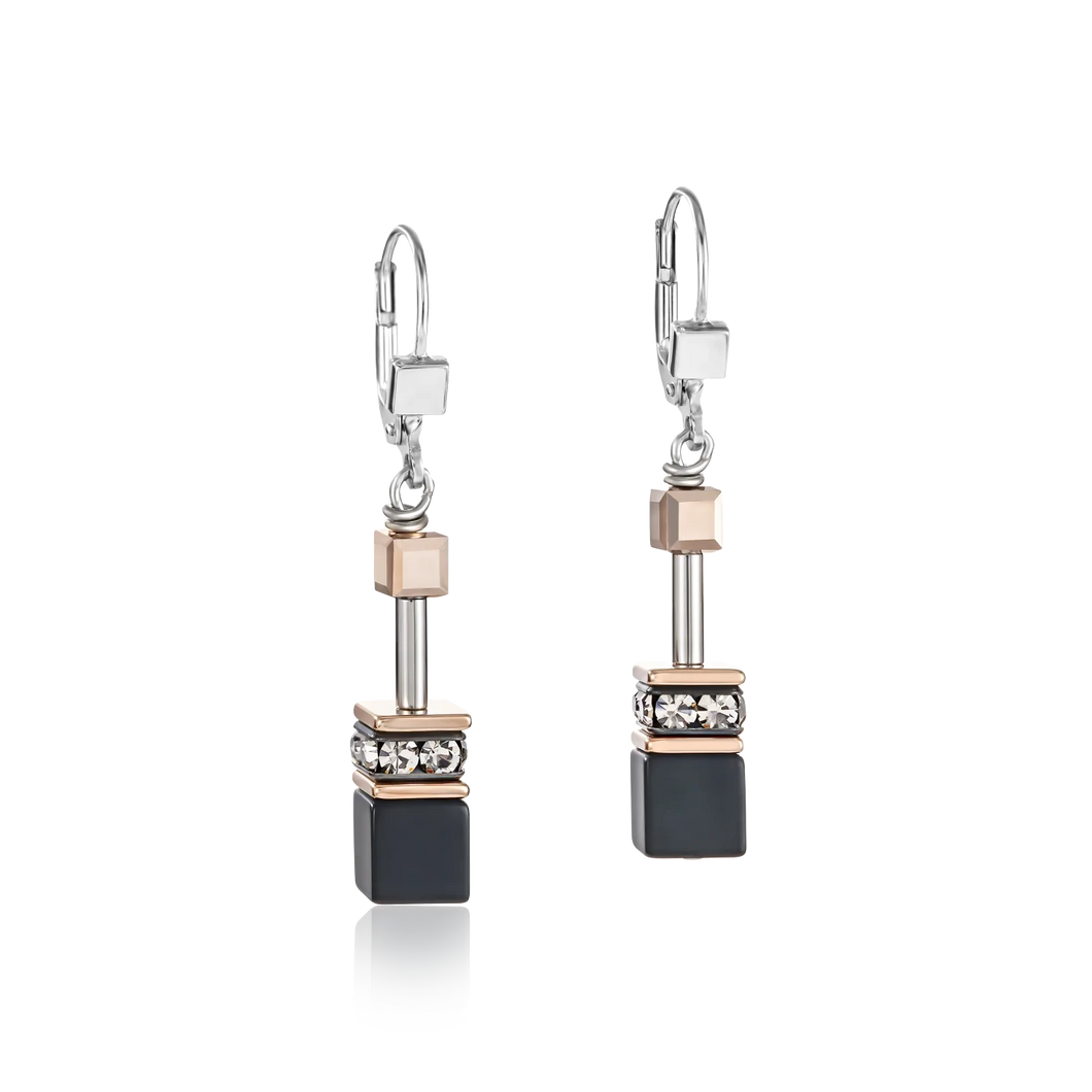 Coeur De Lion GeoCUBE Earrings - Black, onyx and Rose Gold