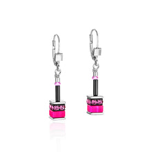 Load image into Gallery viewer, Coeur De Lion GeoCUBE Drop Earrings - Pink Polaris and Rhinestones
