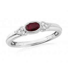 9ct White Gold Ruby & Diamond Ring
