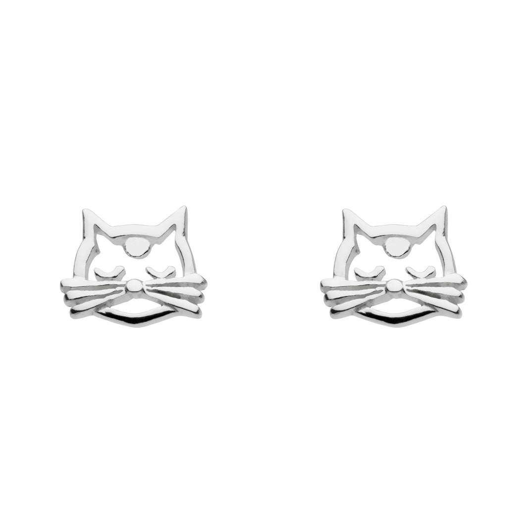 Silver Feline Face Stud Earirngs