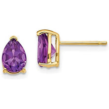 Load image into Gallery viewer, 9ct Yellow Gold Pear Cut Amethyst Studs
