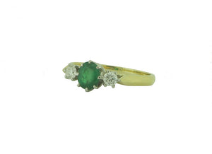 18ct Gold Emerald and Diamond Trilogy Ring