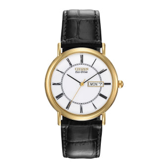 Citizen Gents Eco Drive Watch With Black Leather Strap
