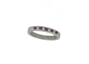 18ct White Gold Princess cut Ruby and Diamond Half Eternity Ring