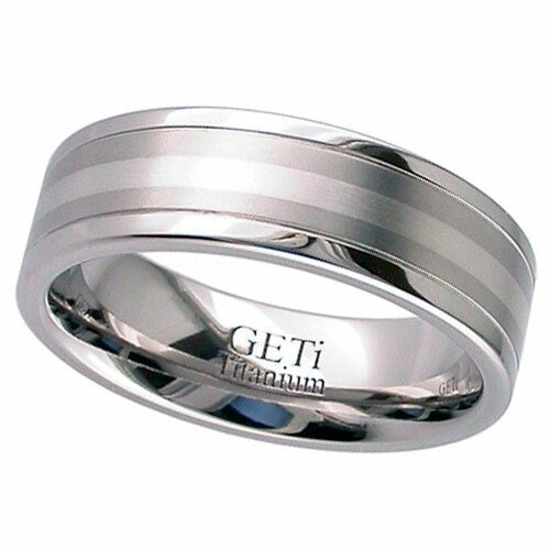 Titanium Band with Platinum Central Stripe