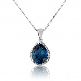 9ct White Gold London Blue Topaz & Diamond Pear Pendant