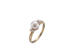 9ct Gold Cultured Pearl & Diamond Ring