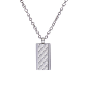 Steel Woven Patterned Tag Necklace with Chain