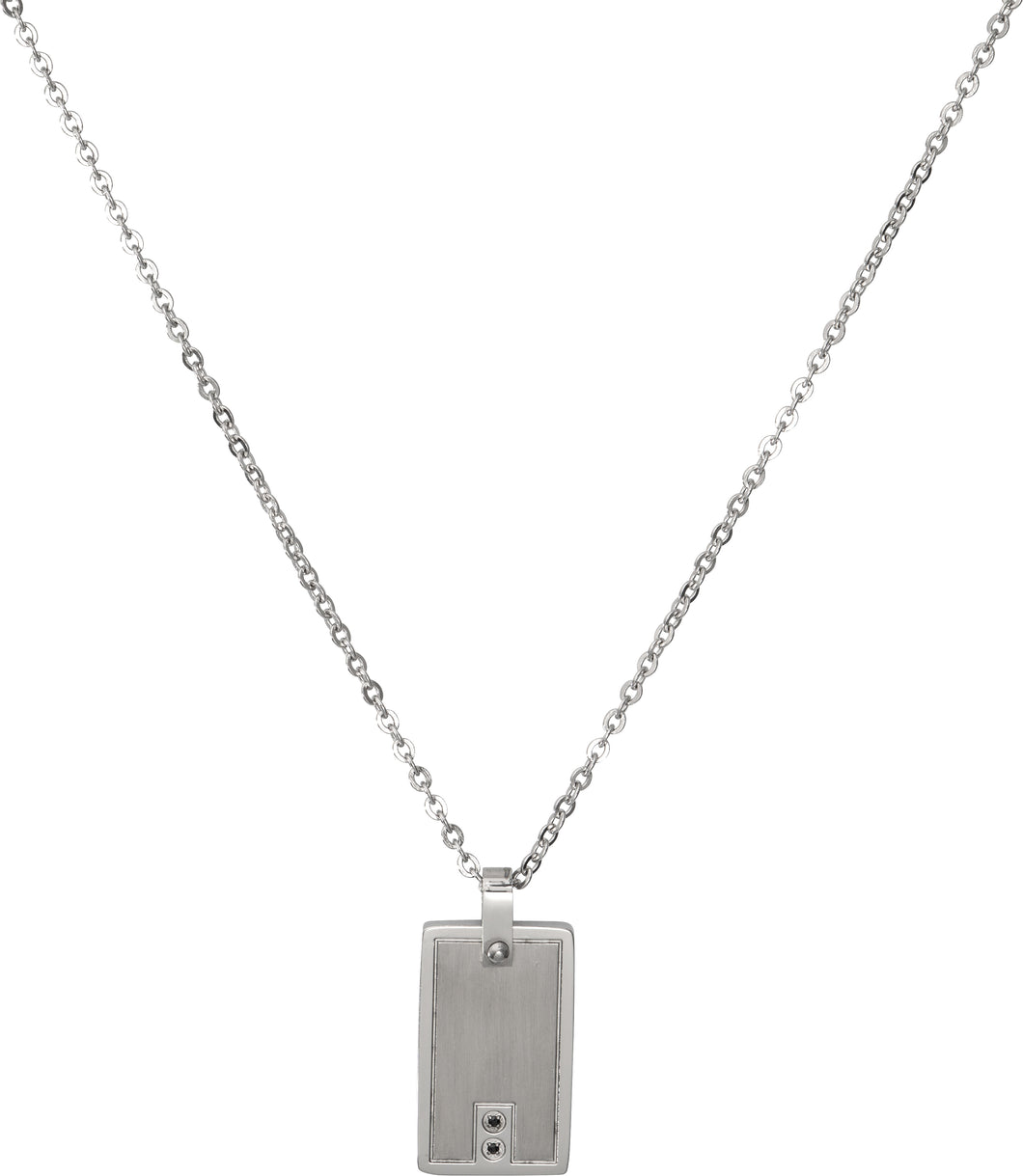 Steel Tag Necklace with Black Cubic Zirconia