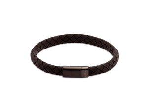 Black Leather Bracelet with Black IP Clasp - Longer Length