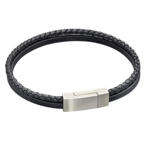 Recycled Black Leather Two Row Bracelet