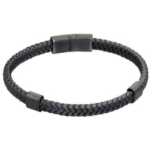 Load image into Gallery viewer, Fred Bennett Recycled Black Leather Plaited Bracelet
