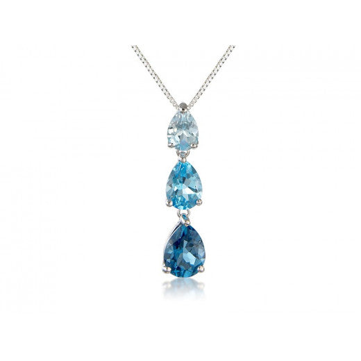 9ct White Gold Triple Blue Topaz Pear Drop Pendant