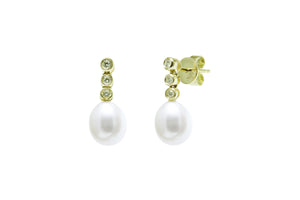 18ct Gold Pearl & Diamond Drop Earrings