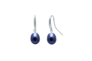 9ct White Gold Classic Drop Earrings with Black Cultured Pearls