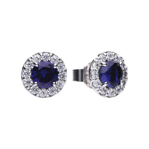 Diamonfire Blue Sapphire Cubic Zirconia Halo Studs
