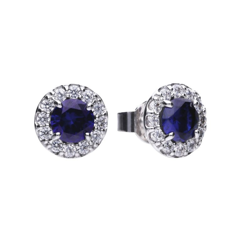 Diamonfire Blue Sapphire Cubic Zirconia Halo Studs