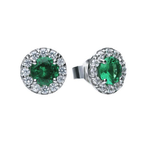 Diamonfire Emerald Green Cubic Zirconia Halo Studs