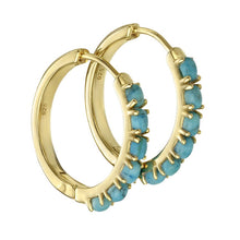 Load image into Gallery viewer, Silver Gold Plated Turquoise Huggie Hoop Earrings
