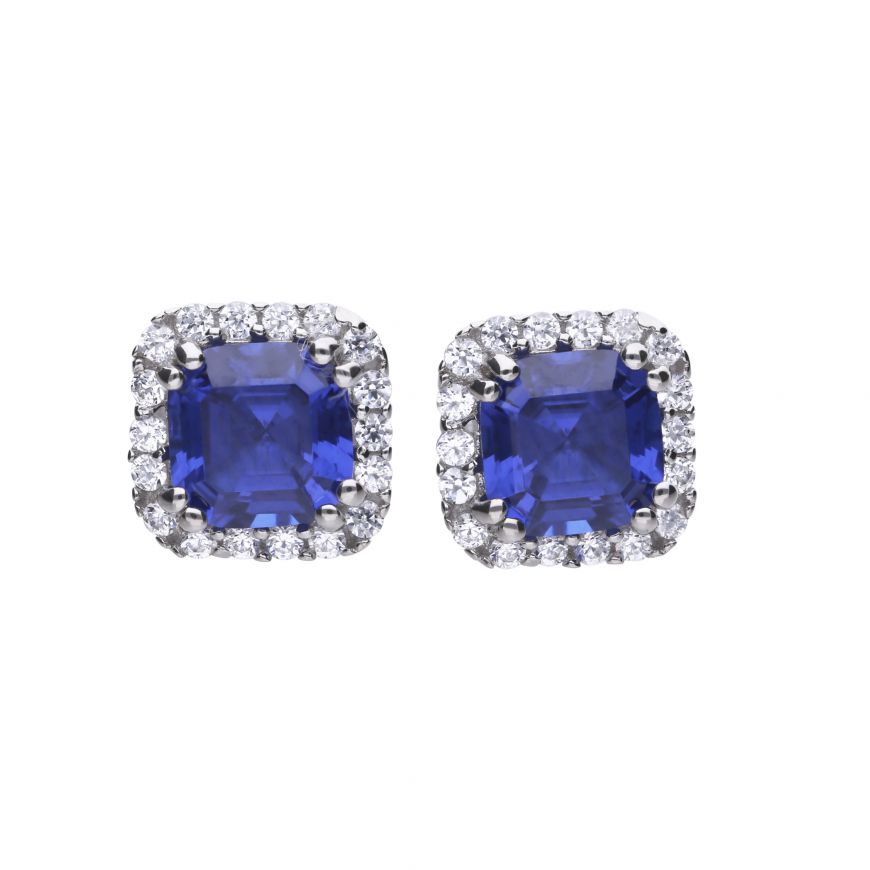 Diamonfire Cushion Cut Blue Sapphire Cubic Zirconia Studs