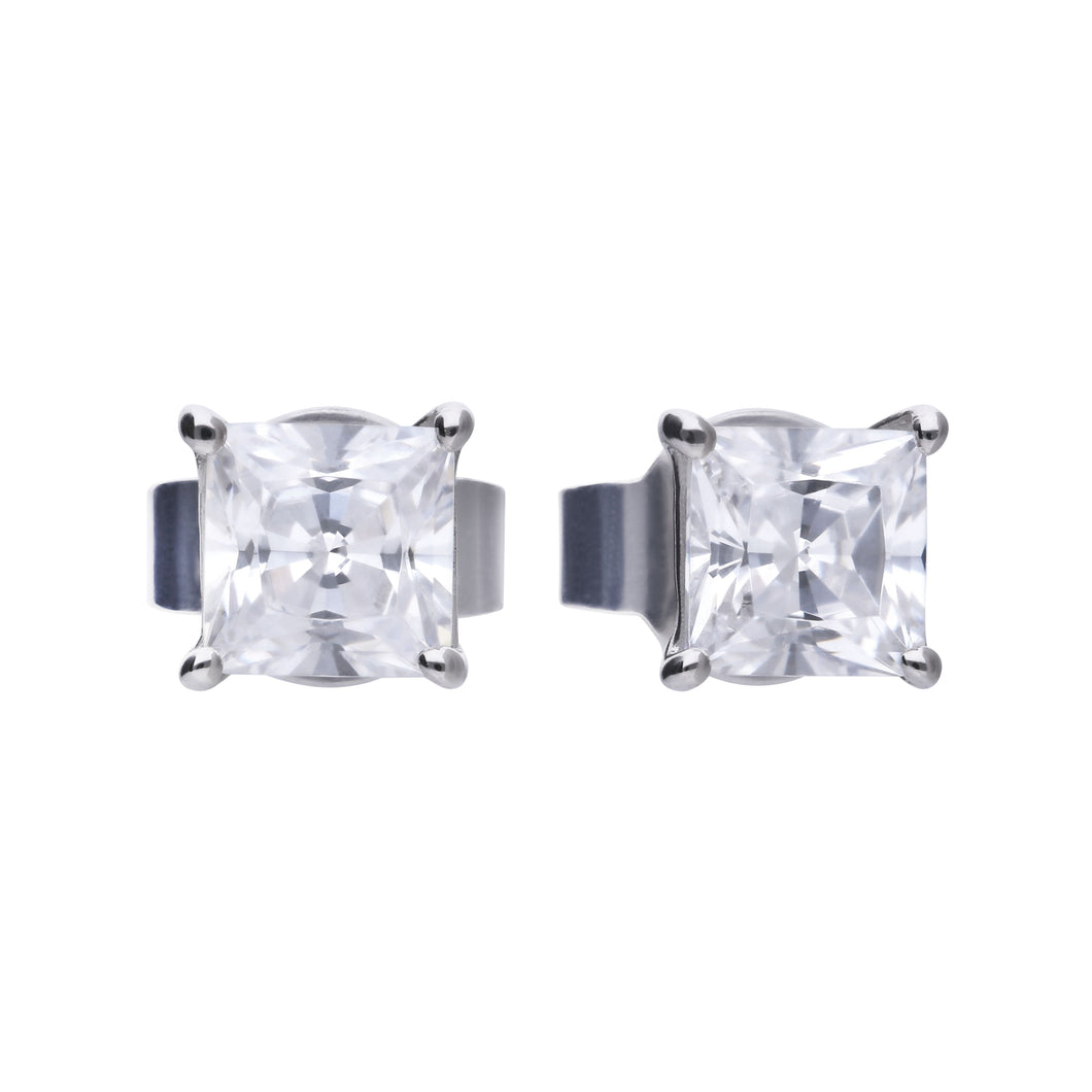 Silver and Cubic Zirconia Diamonfire Princess Cut Studs