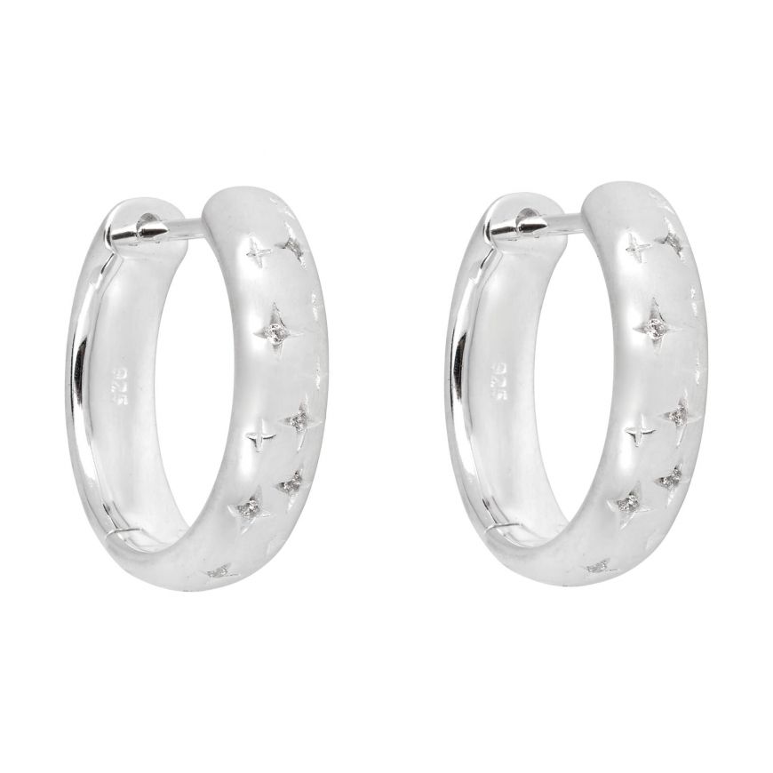 Silver Starry Night Cubic Zirconia Huggie Hoops