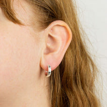 Load image into Gallery viewer, Silver Starry Night Cubic Zirconia Huggie Hoops
