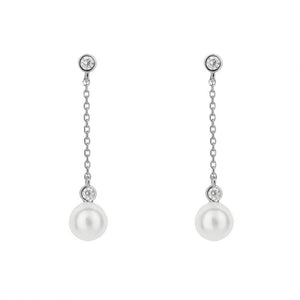 Diamonfire Shell Pearl and Cubic Zirconia Chain Drop Earrings
