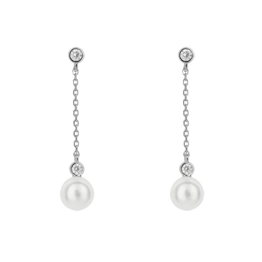 Diamonfire Shell Pearl and Cubic Zirconia Chain Drop Earrings