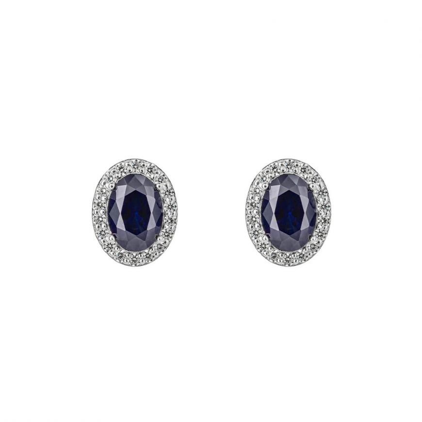 Diamonfire Blue Cubic Zirconia Oval Cluster Stud Earrings