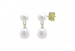 9ct Gold Double Cultured Pearl Drop Earrings