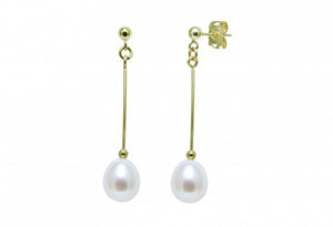 9ct Gold Freshwater Pearl Bar Drop Earrings