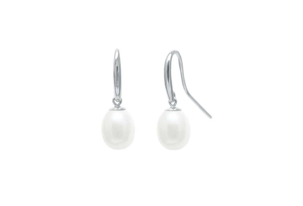 9ct White Gold Classic Pearl Drop Earrings