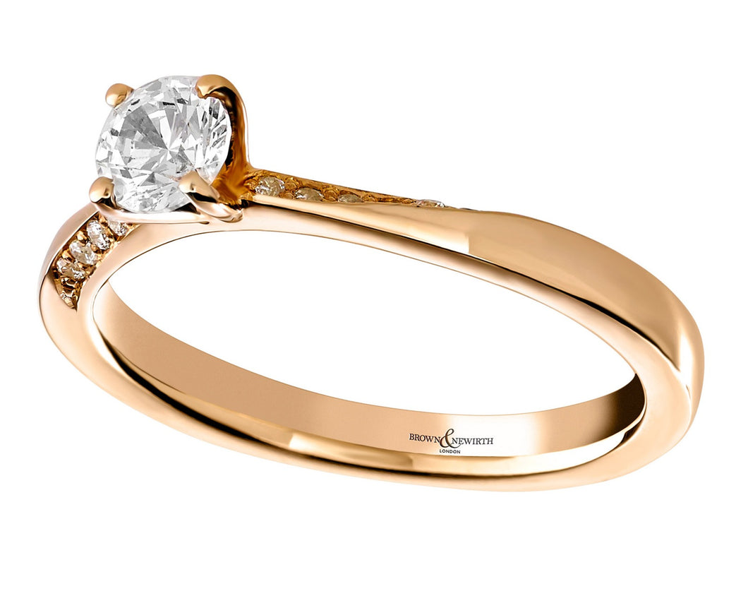 18ct Rose Gold Solitaire Diamond ring with diamond set twist Shoulders 0.33ct