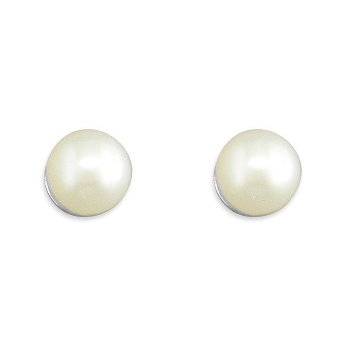 Silver 4mm White FWP Pearl Studs