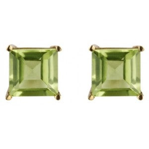 9ct Gold Square Cut Peridot Stud Earrings