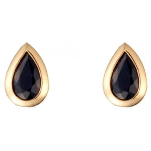 9ct Gold Sapphire Pear Cut Rim Set Stud Earrings