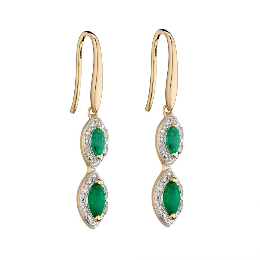 9ct Gold Emerald Marquise Drop Earrings