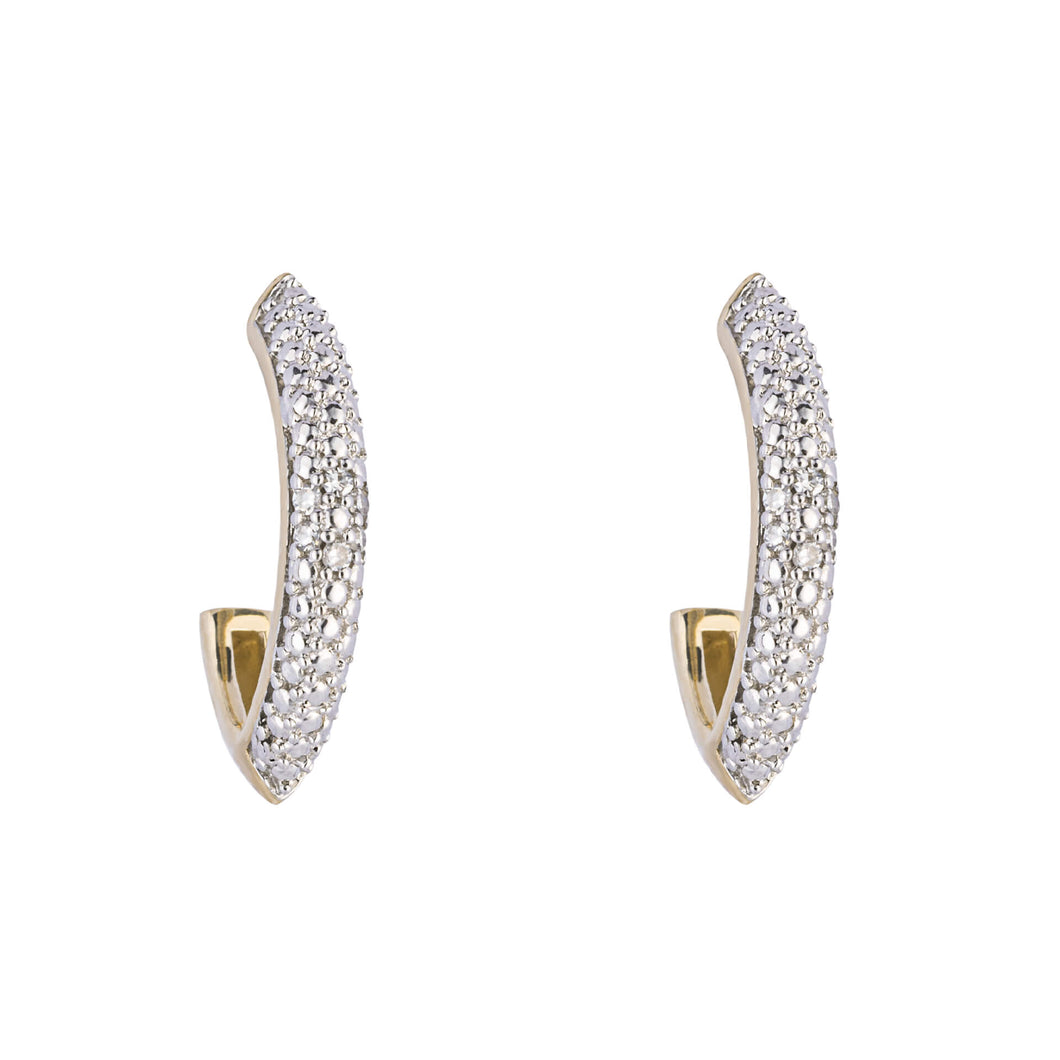 9ct Gold Diamond Navette Half Hoop Earrings